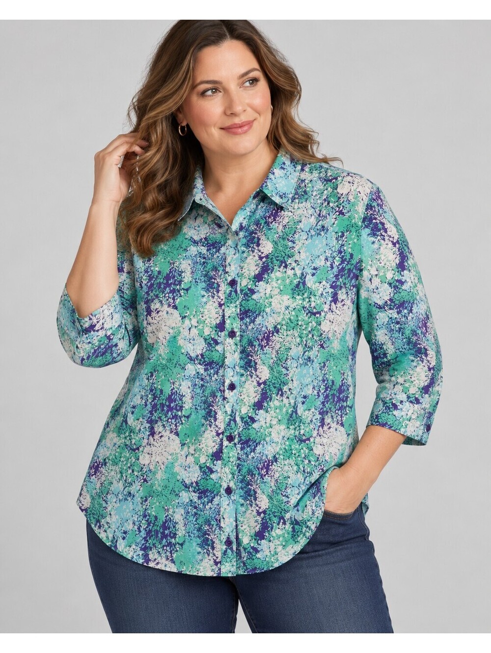 Coldwater Creek Women's Floral Button-Up Shirt 1X 100% Cotton No Iron